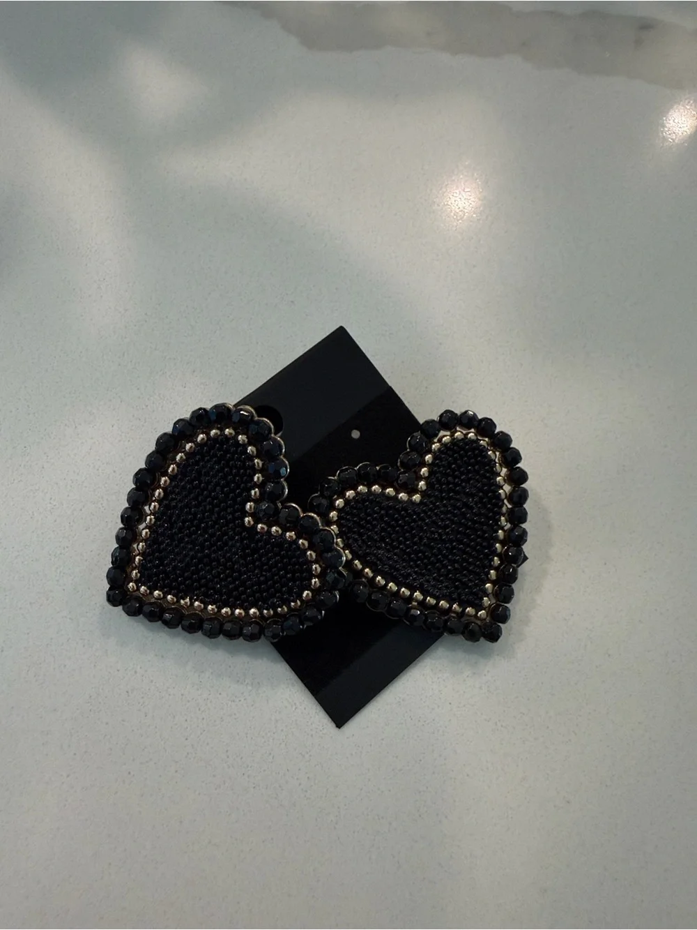 Heart Statement Earrings Black Gold